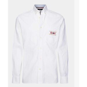 Tommy Hilfiger The Flex White Crisp Cotton Embroidered Preppy Button  up Shirt L
